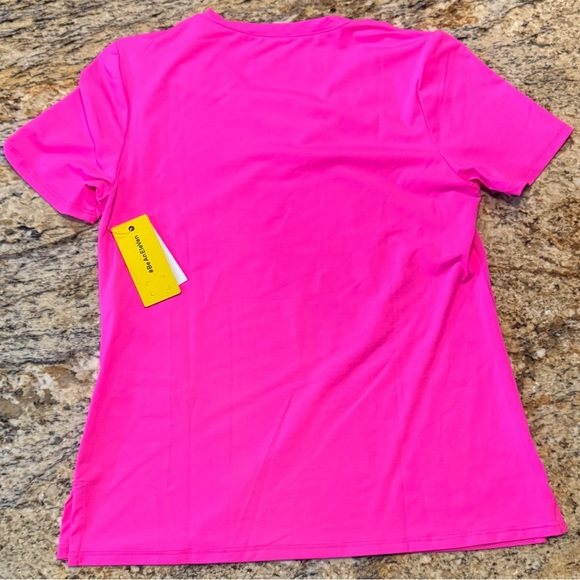 Eleven by Venus Williams Women's Wavy Mesh Inset Short Sleeve Fuschia Shirt Sz S - Picture 2 of 7
